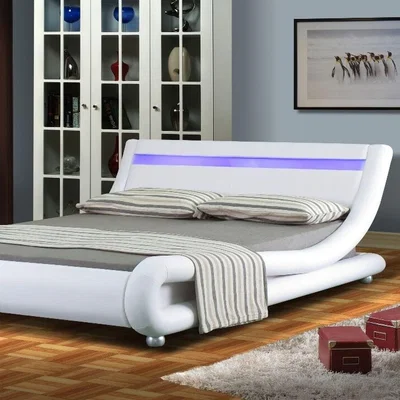 The Range Italian Designer Faux Leather LED Bed Frame In White - Double