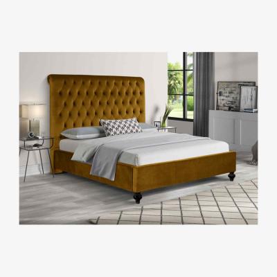 The Range Fiala Upholstered Plush Velvet Bed Frame - Yellow / Double