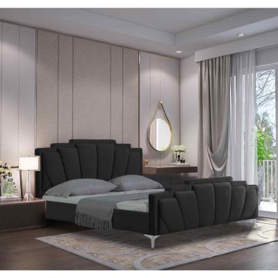The Range Krista Upholstered Plush Velvet Bed Frame - Black / Double