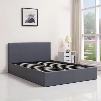 The Range Ottoman Side Lift-Up Leather Storage Bed Frame - Grey / Double