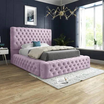 The Range Grand Milan Pleated Upholstery Bed Frame - Pink / Double