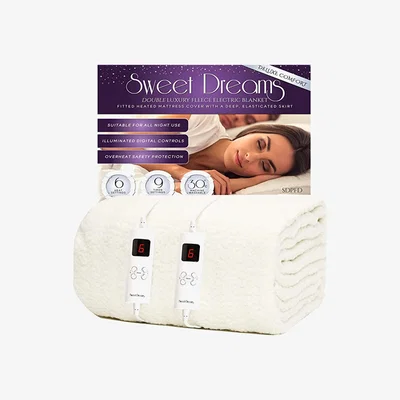 The Range Sweet Dreams Electric Blanket Bed Fleece Heated Mattress Cover - White / Double
