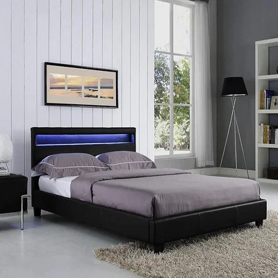 The Range Canis Black LED Faux Leather Double Bed - Black