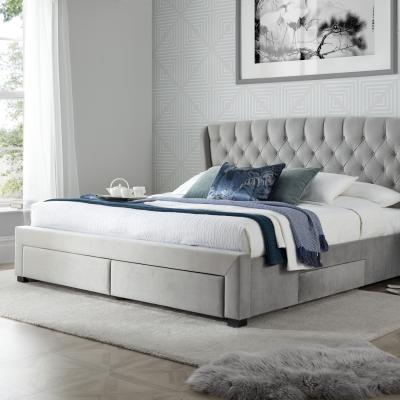 The Range Newton Grey Velvet 4 Drawer Storage Bed  - Grey / Double