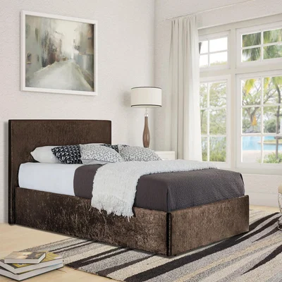 The Range Brown Crush Velvet Storage Ottoman Bed Frame  - Double