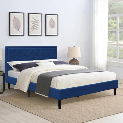 The Range Padded Headboard Grey Fabric Bed Frame - Blue / Double