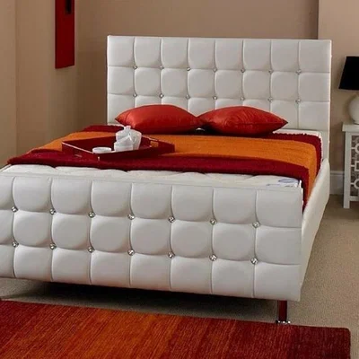 The Range CUBE Diamante Leather Bed With Crystal Diamonds-WHITE  - White / Double