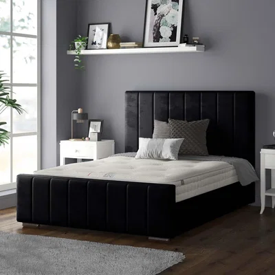 The Range Nala Vertical Striped Plush Velvet Bed Frame - Black / Double
