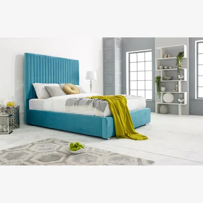 The Range Merki Plush 4 Inch Solid Thick Bed Frame With Lined Headboard - Teal / Double