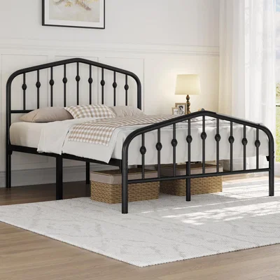 The Range Metal Platform Bed Frame with Arched Headboard and Footboard - Black / Double