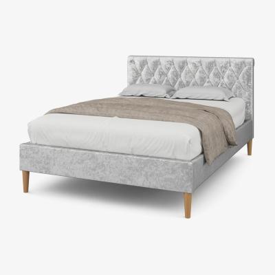 The Range Cosford Silver Crushed Velvet Sleigh Bed Frame - Silver / Double