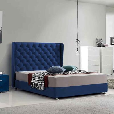 The Range Oliver Upholstered Plush Velvet Bed Frame - Blue / Double