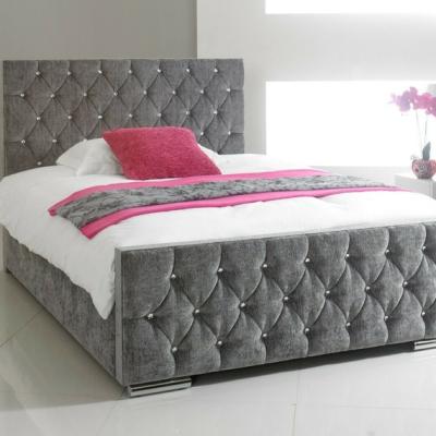 The Range Chenille Diamond bed frame Grey DOUBLE - Grey