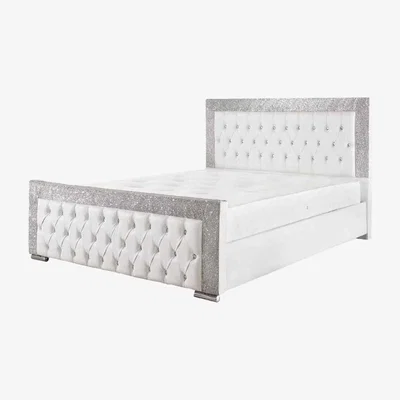 The Range Kryssa Glitter Upholstered PU Leather Bed Frame - White / Double