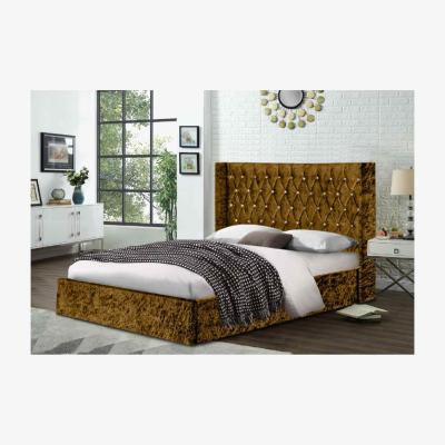 The Range Elizabeth Upholstered Crush Velvet Bed Frame - Yellow / Double