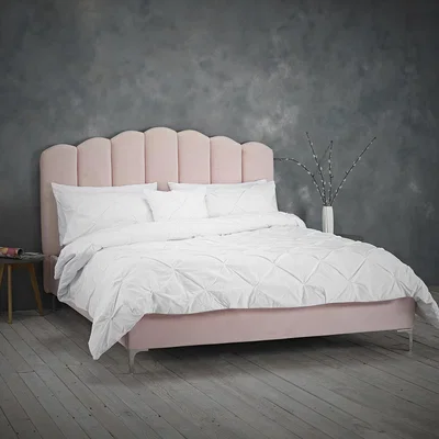 The Range Willow Velvet Upholstered Fabric Bed Frame - Shell Pink / Double