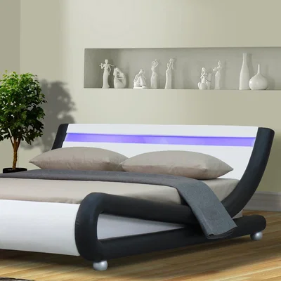 The Range Italian Designer Faux Leather LED Bed Frame In Black and White - Double