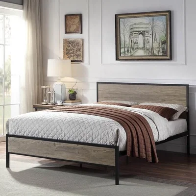 The Range Salisbury Industrial Rustic Style Metal  Wood Bed Frame - Black / Double