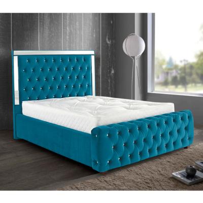 The Range Eberta Mirrored Upholstered Plush Velvet Bed Frame - Teal / Double