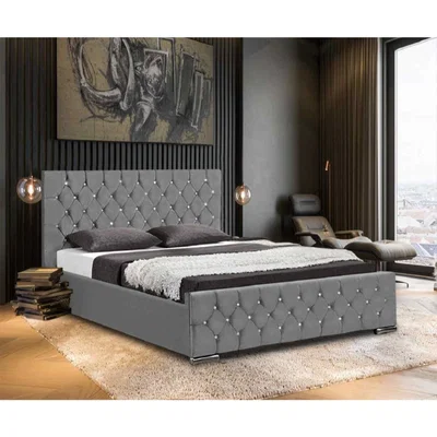 The Range Paul Upholstered Plush Velvet Bed Frame - Grey / Double