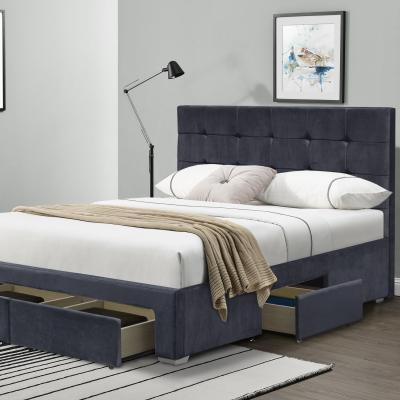 The Range Grey Plush Velvet Upholstered Fabric 4 Drawer Bed Frame - Double