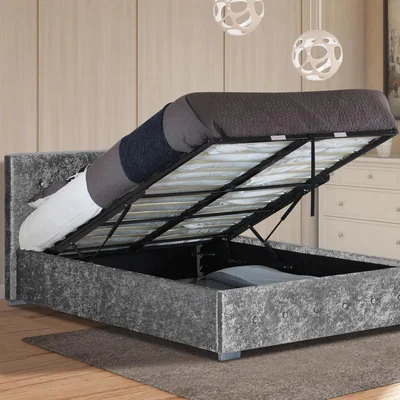 The Range Silver Crushed Velvet Ottoman Storage Gaslift Bedframe - Double