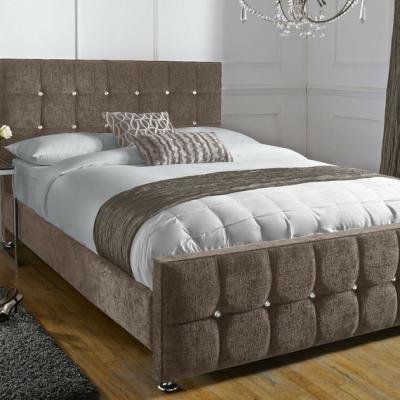 The Range CUBE Upholstered Chenille Diamante Bed Frame - MINK / Double