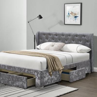 The Range Silver Crushed Velvet Upholstered 4 Drawer Bed Frame - Double