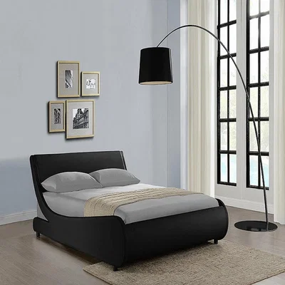 The Range Galactic Black Leather Bed Frame - Black / Double