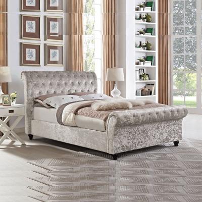 The Range Crushed Velvet Upholstered Chesterfield Sleigh Bed Frame - Champagne / Double