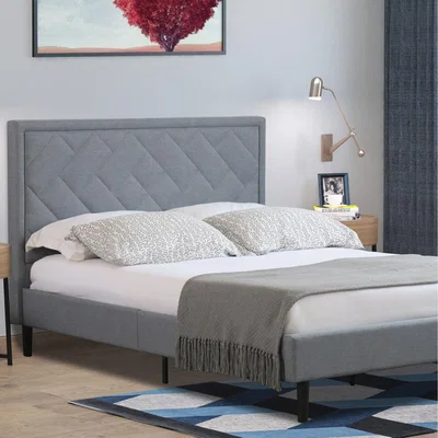 The Range Padded Headboard Grey Fabric Bed Frame  - Light Grey  / Double