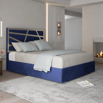 The Range Arabella Upholstered Soft Velvet Metal Bed Frame - Blue / Double