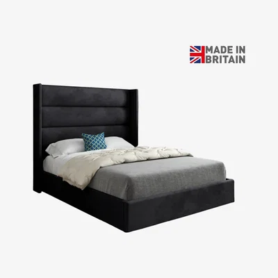 The Range Nuno Straight Winged Upholstered Soft Velvet Bed Frame - Black / Double
