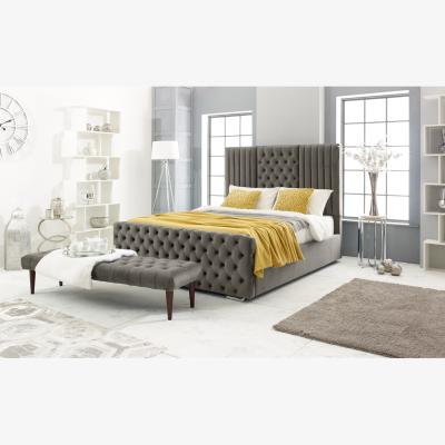 The Range Lorina Plush 4 Inch Solid Thick Bed Frame With Chesterfield Headboard - Grey / Double