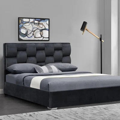 The Range Grey Plush Velvet Weaved Headboard Bed Frame - Double