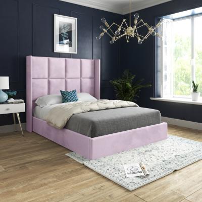 The Range Quanta Straight Winged Upholstered Soft Velvet Bed Frame - Pink / Double