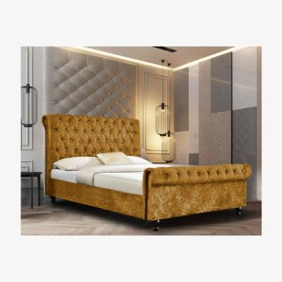 The Range Alice Upholstered Crush Velvet Bed Frame - Yellow / Double