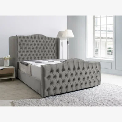 The Range Saturn Wing Plush 4 Inch Solid Thick Bed Frame With Winged Headboard - Silver / Double