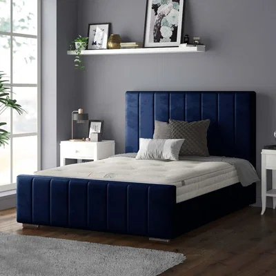 The Range Nala Vertical Striped Plush Velvet Bed Frame - Royal Blue / Double