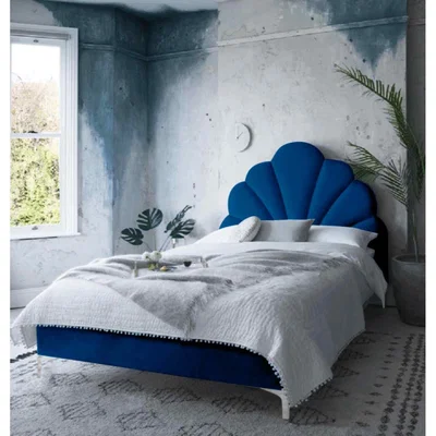 The Range Jacob Upholstered Plush Velvet Bed Frame - Blue / Double