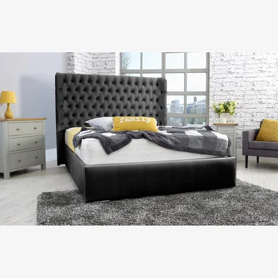 The Range Terra Plush 4 Inch Solid Thick Bed Frame With Curved Headboard - Black / Double