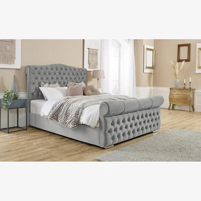 The Range Casonova Plush 4 Inch Solid Thick Bed Frame With Chesterfield Headboard - Silver / Double