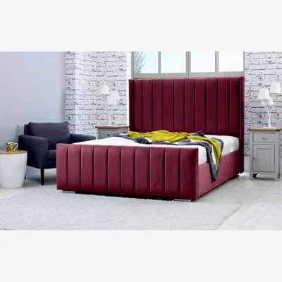 The Range Caira Plush 4 Inch Solid Thick Bed Frame With Winged Headboard - Maroon / Double