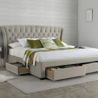 The Range Newton Warm Stone Velvet 4 Drawer Storage Bed - Warm Stone / Double
