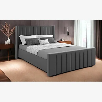 The Range Wingback Line Bed Frame - Steel grey  / Double
