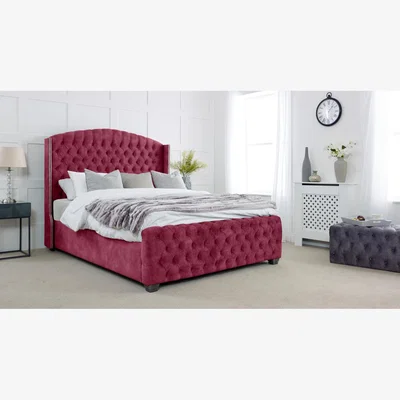 The Range Richmond Plush 4 Inch Solid Thick Bed Frame With Winged Headboard - Maroon / Double