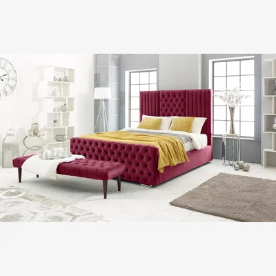 The Range Lorina Plush 4 inch solid thick Bed Frame with Chesterfield Headboard - Maroon / Single