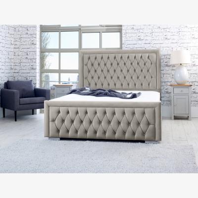 The Range Piera Plush 4 Inch Solid Thick Bed Frame With Chesterfield Headboard - Grey / Double