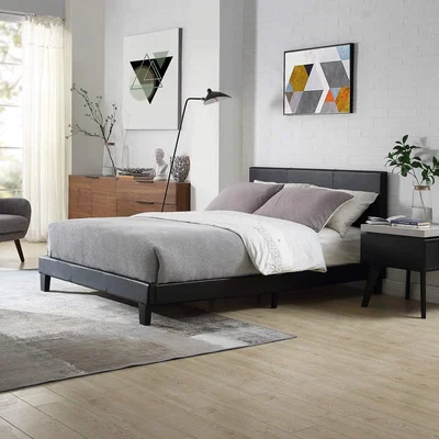 The Range Bilancio 4ft6 Double bed in Black Faux Leather - Black