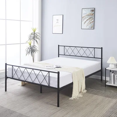 The Range Double Metal Cross Bed Frame with High Headboard - Black